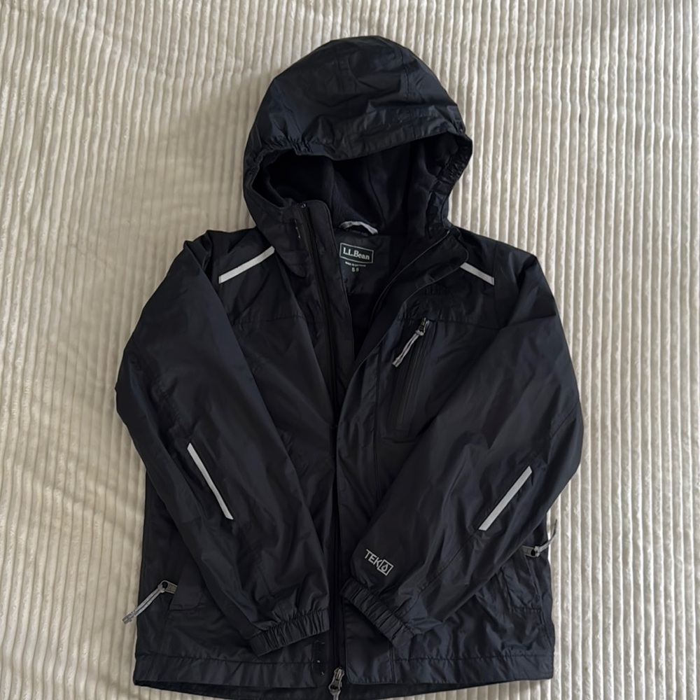L.L. Bean Black Hooded Fleece-lined Rain Jacket - S8